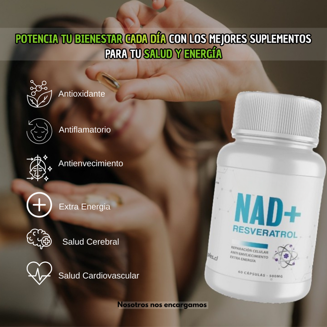 NAD + Resveratrol Antioxidante 60 Caps - Regeneración Celular y Piel Radiante