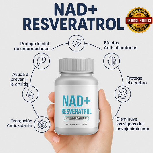 NAD + Resveratrol Antioxidante 60 Caps - Regeneración Celular y Piel Radiante